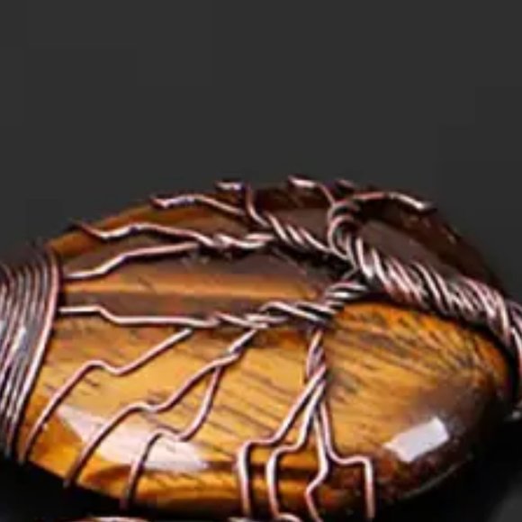 Tiger Eye Natural Gemstone Tree Of Life Copper Wire Wrap Pendant Necklace - Picture 3 of 3